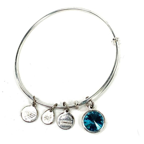 Alex and Ani Blue Zircon December Birthstone Charm Bracelet Silver 2"-3.5” - Picture 1 of 2